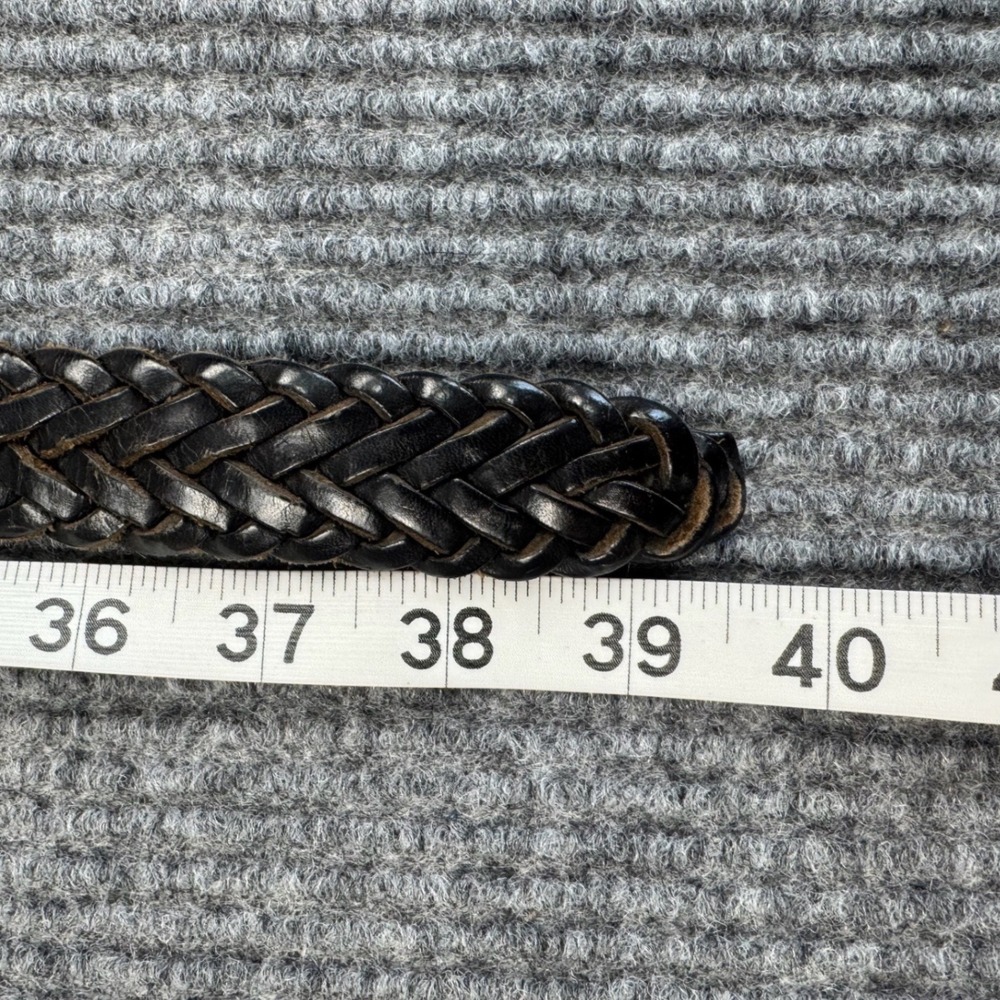 Black Woven Leather Braided Belt Womens M Solid Brass Buckle Classic - Picture 7 of 9